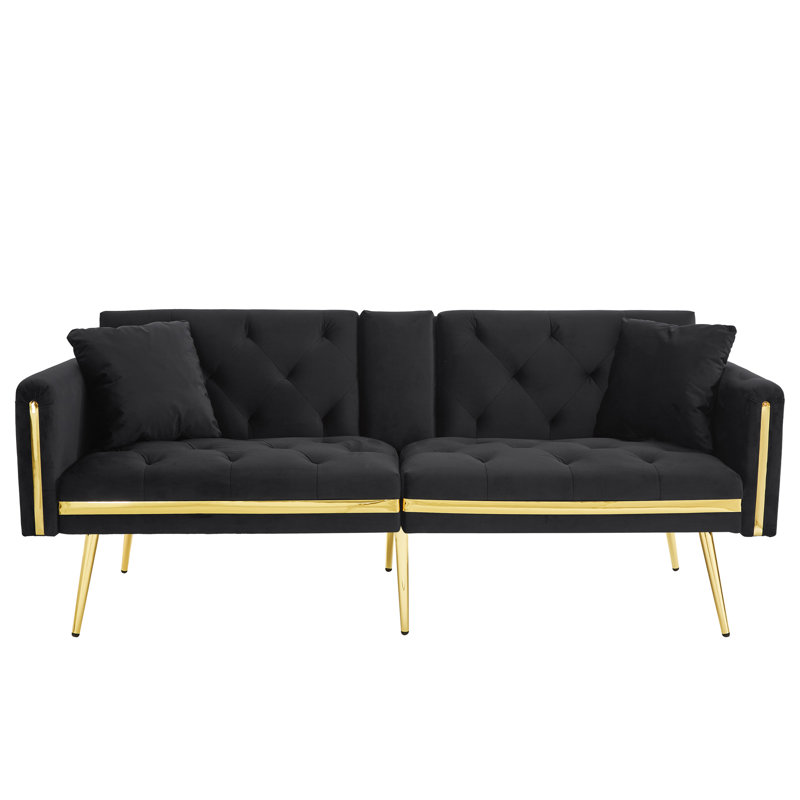 2 Seater Velvet Sofa Bed, Black