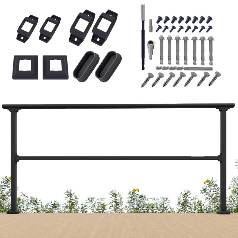 Black Metal Horizontal Deck Railing for Porch and Stairs