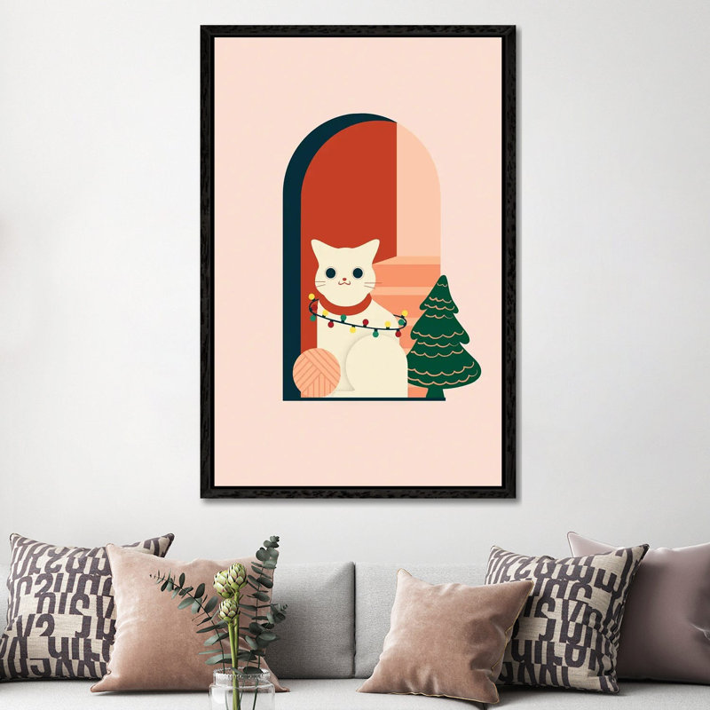 Christmas Cat - Print on Canvas, Black Framed, 152.5 cm H x 101.5 cm W