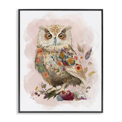 Hibou et fleurs sauvages, estampe numérique encadrée par Fab Funky