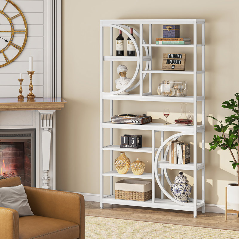195cm H x 100cm W Stainless Steel Geometric Bookcase, White