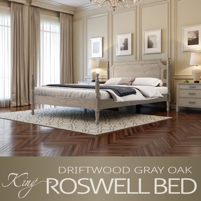 King Size Solid Wood Platform Bed Frame, Headboard & Footboard, 12 Sturdy Slats Base, Center Metal Legs, Noise-Free & Slip-Free, No Box Spring Needed, Easy Assembly, Driftwood Gray Oak Finish