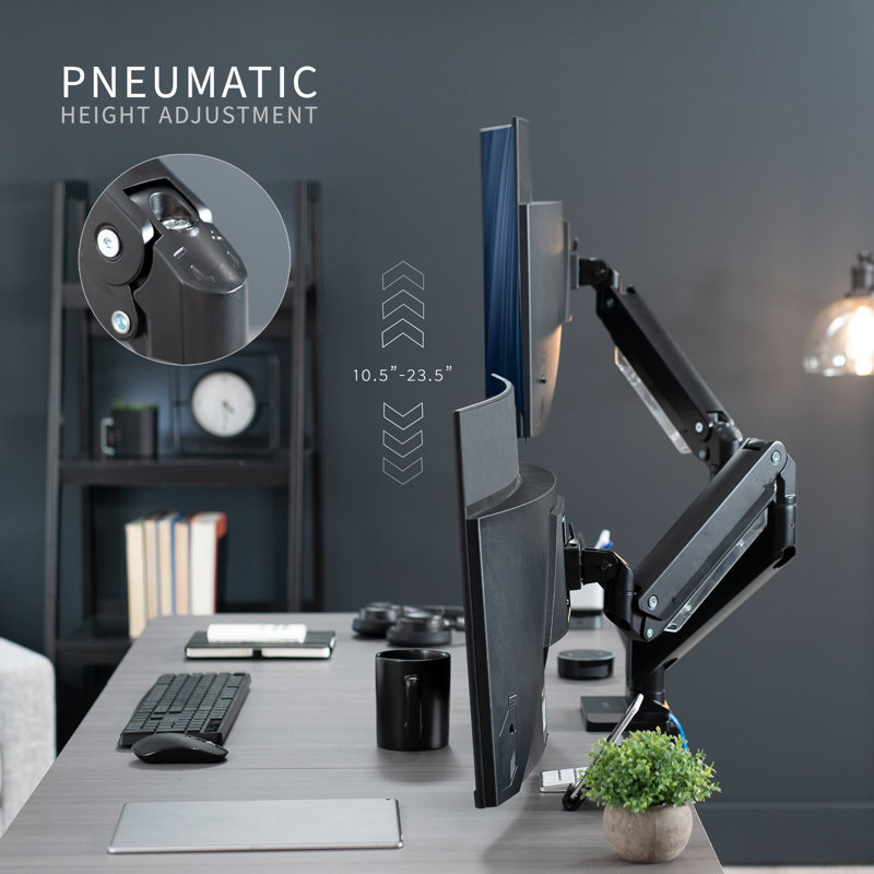 ErgoFlex Black Aluminum Dual Monitor Desk Mount with USB