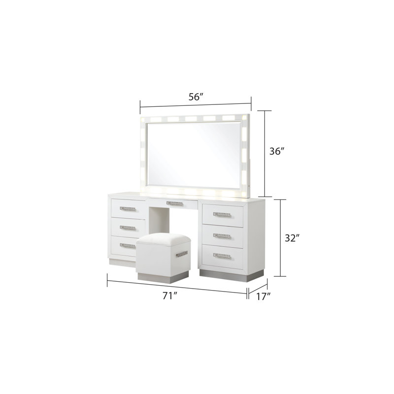 Vannida 5-N Piece With Vanity Bed Room Set in Milky White, King