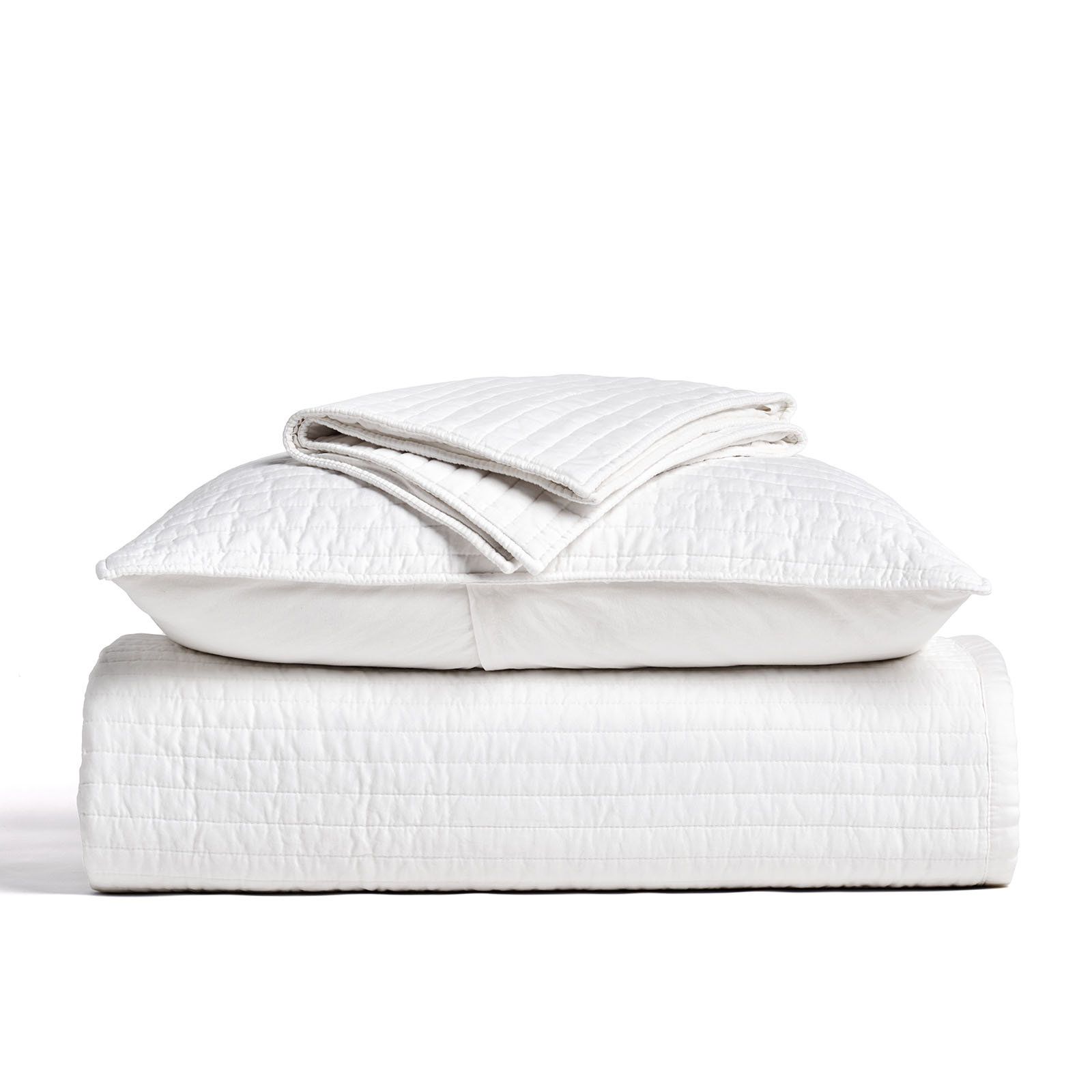 Cotton Sateen Quilt Set, Queen Quilt + 2 Queen Shams, Bright White