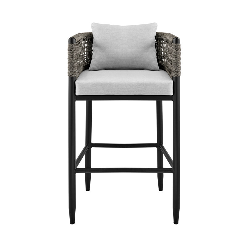 Tabouret de bar d'extérieur en aluminium avec corde grise et coussins Karan - ensemble de 3, 30"