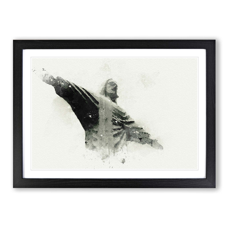 Corcovado in Rio De Janeiro Brazil in Abstract - Picture Frame Graphic Art Print, 36cm H x 48cm W x 2cm D, Black Framed