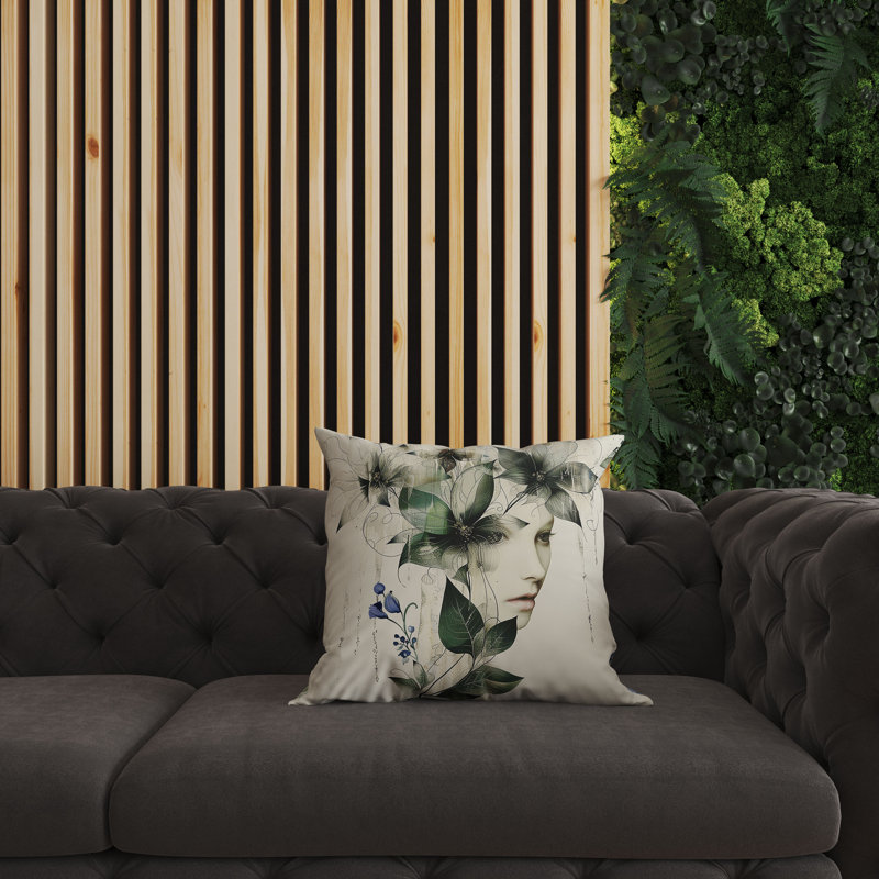 Coussin à housse amovible Flora Face, Bleu vert, H 18 po x l 18 po