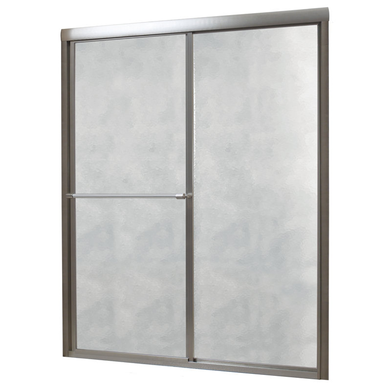Tides - W x 70'' H Single Added Door Framed Shower Door with, Brushed Nickel, Obscure Glass