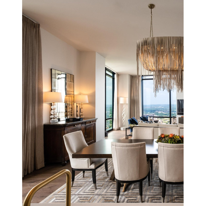 Leather Fringe Chandelier, 43" H x 51" W x 22" D, 4