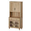 Buffet Corretta avec bar intégré, meuble de cuisine avec portes vitrées et grand espace de rangement, bibliothèque de style campagnard à 5 niveaux avec porte en bois, dosseret pour salle à manger, chêne, 86 cm (34 po)-1673706613