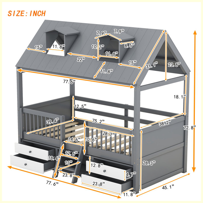 Structure de lit Modern, Gris, Lit simple