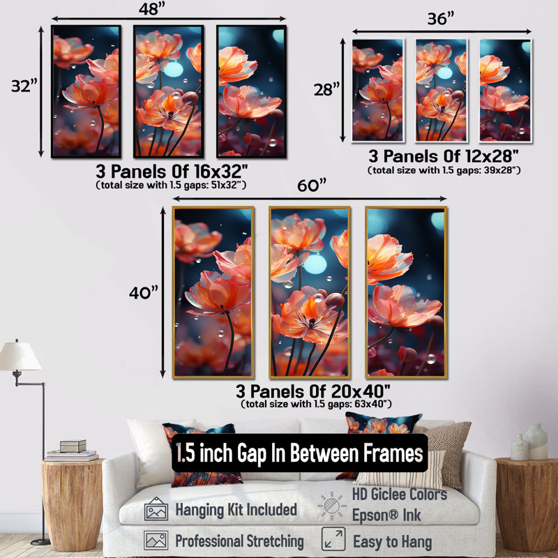 «Colorful II - Tulips», ensemble d'art sur toile, Cadre flottant doré, H 40 po x l 60 po x P 1 po