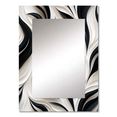 White And Black Minimalist Elegance - striped  Decorative Wall Mirror, Striped, Abstract Large Mirror, Printed Metal Art