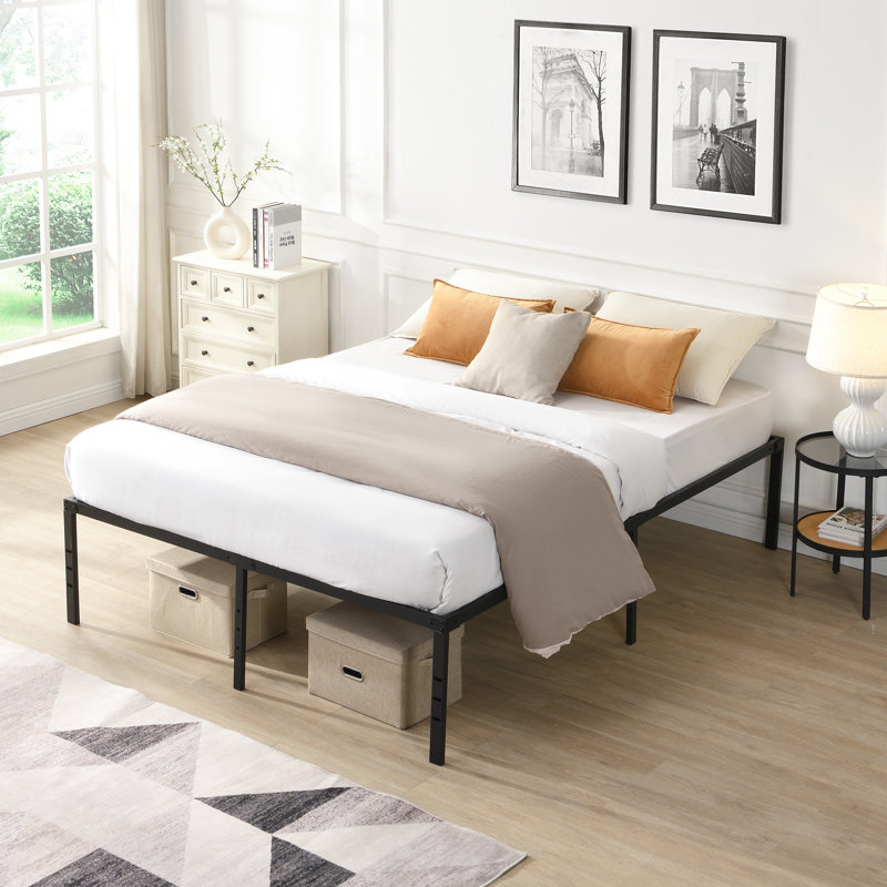 Full Size Black Metal Bed Frame, Heavy Duty And , Fast Assembly, No Noise Or Shaking, Supports 1000 Pounds, Evenly - Placed Mattress Support, Under Storage, For Bedroom More, Holes On Legs Easy