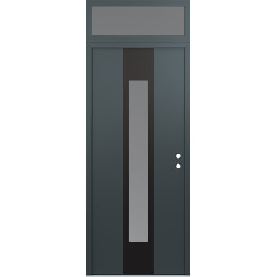 Porte d'entrée pré-suspendue en acier noir avec panneau arrière droit et panneau arrière