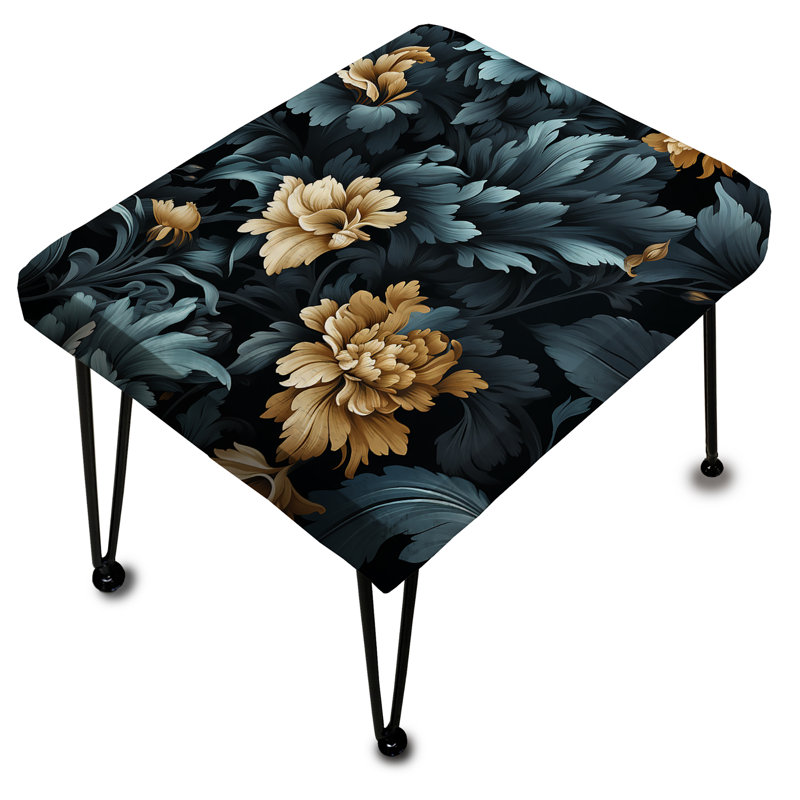 Fleurs damassées bleu foncé - Repose-pieds rectangulaire damassé