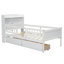 Lit plateforme en bois avec lumière DEL, tête de lit, garde-corps et 2 tiroirs, blanc-409656970
