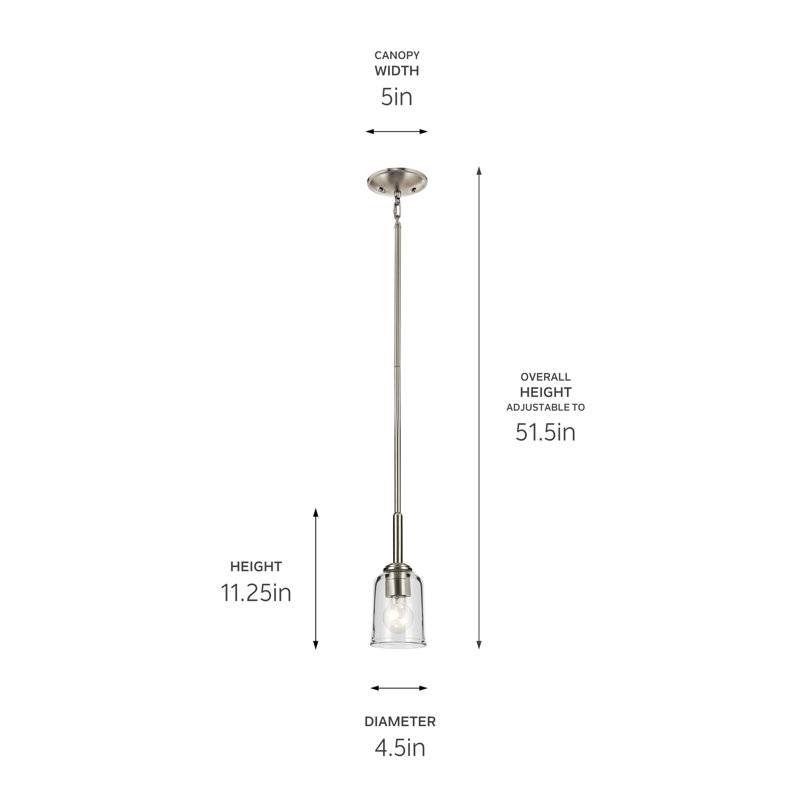 Mini-luminaire suspendu 1 lumière 11,25 "avec verre transparent 11,25", Nickel