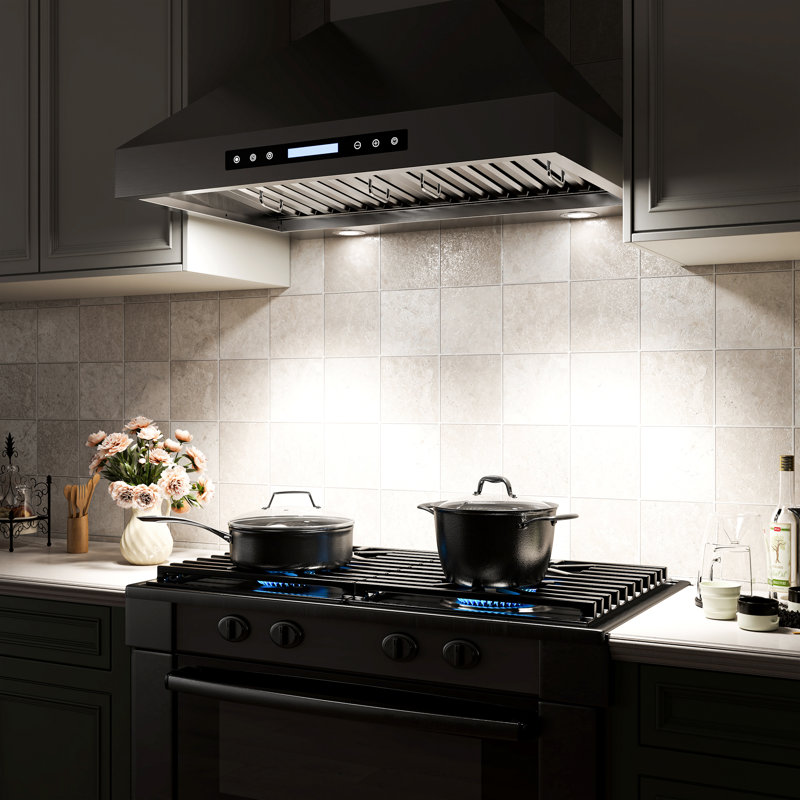 30 inch 800 CFM Convertible Wall Mount Range Hood 4 Speed Quiet Stainless Steel Remote and Touch Panel Control with LED Lights