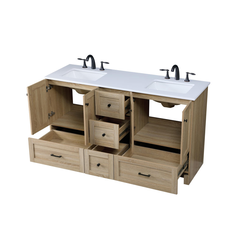 Meuble-lavabo double en bois de manguier l 60 po Soma