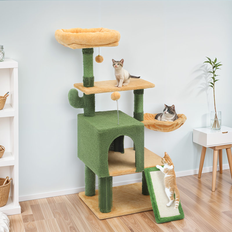 Tour pour arbre à chat Cactus, meubles à plusieurs niveaux pour chat avec lit plateforme et maison pour chat