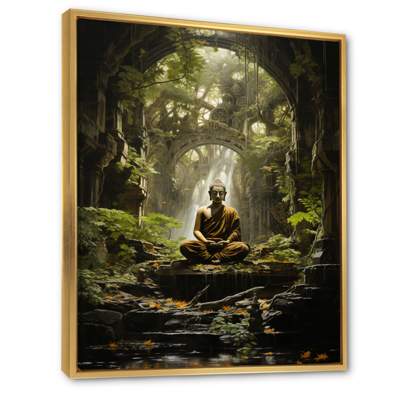 " Green Buddhist Art Buddhas Enlightenment ", 34" W x 44" H, Gold Floater Framed