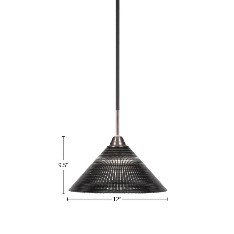 Luminaire suspendu à tige Samy en noir mat et verre brossé au fini nickel, H 9,5 po x l 12 po x P 12 po, Matrice noire
