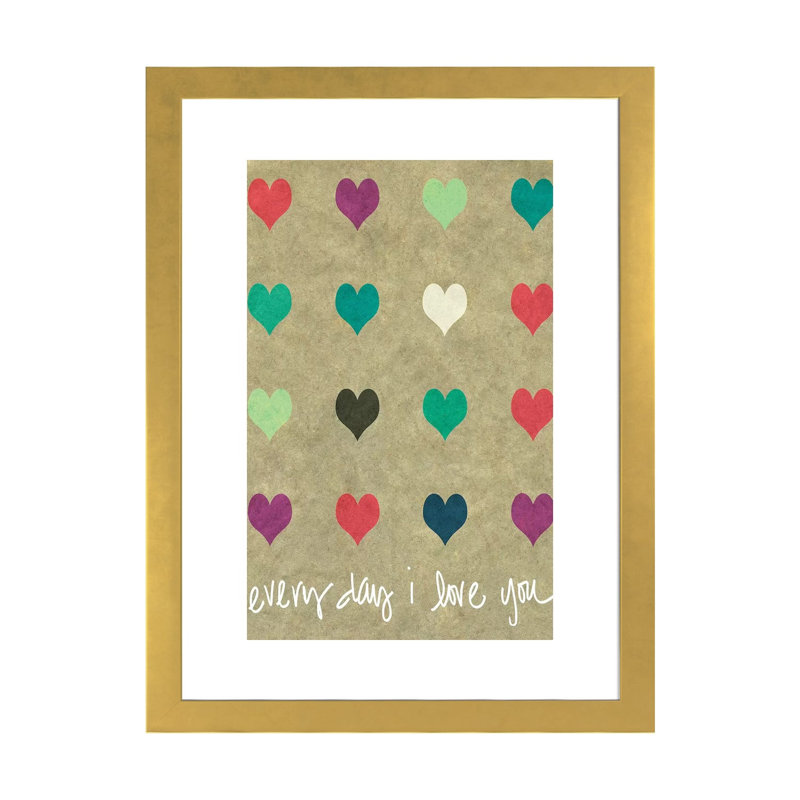 «Everyday Love» par Shelley Lake - impression d'art graphique, H 32 po x l 24 po x P 1 po, Papier encadré doré, Blanc