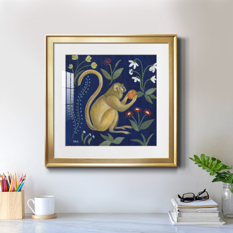 Venezia Monkey Garden I - peinture encadrée, H 17,5 po x l 17,5 po x P 1,5 po, Encadrement doré