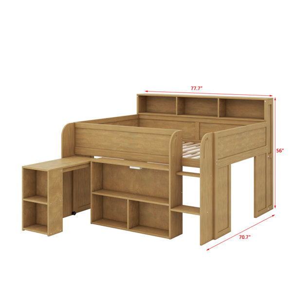 Latitude Run® Loft Bed With Built-In Desk, Storage Shelves & LED Lights ...