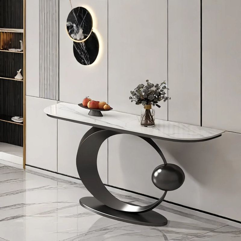 Console luxueuse pour hall d'entrée en ardoise, H 31,5 po x l 59,1 po x P 11,8 po, Blanc, Noir, noir, noir, noir