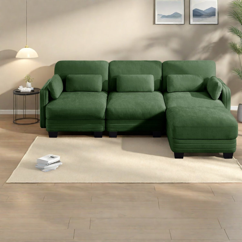 Canapé modulaire en chenille vert modulaire à compression pour la maison