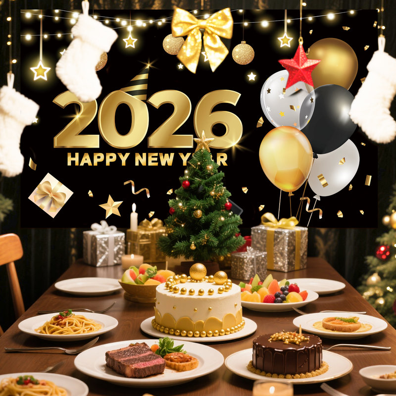 Articles de fête du Nouvel An, toile de fond Happy New Year 71 po x 43 po 2026