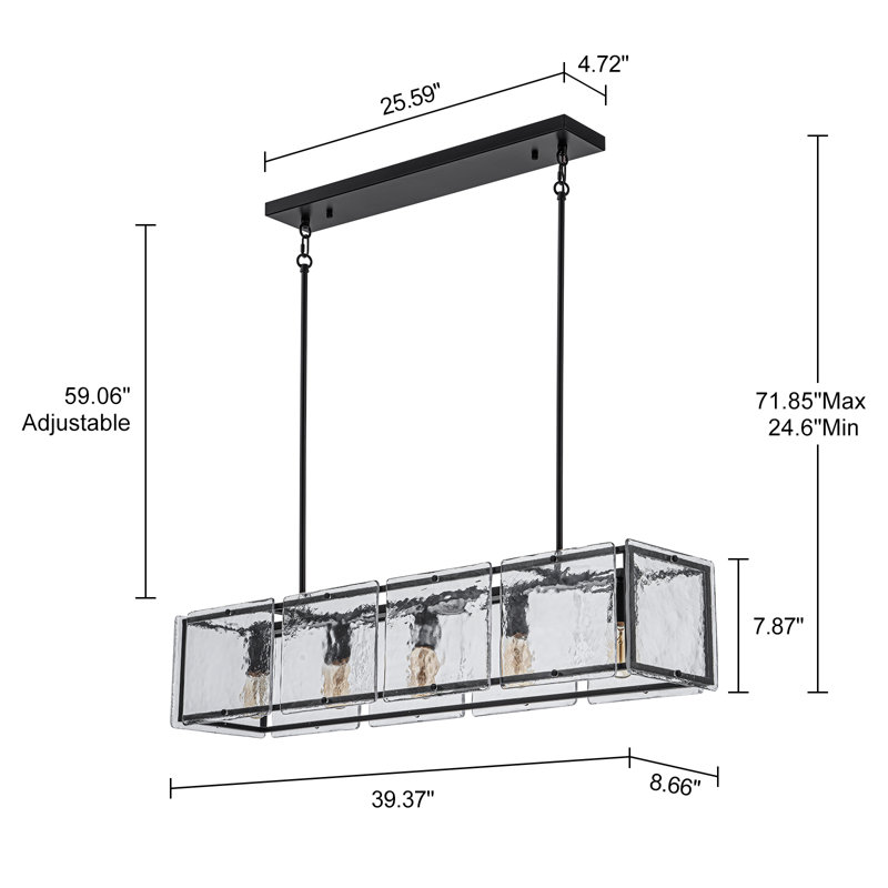 5-Light Dimmable Rectangle Kitchen Island Chandelier, Matte Black