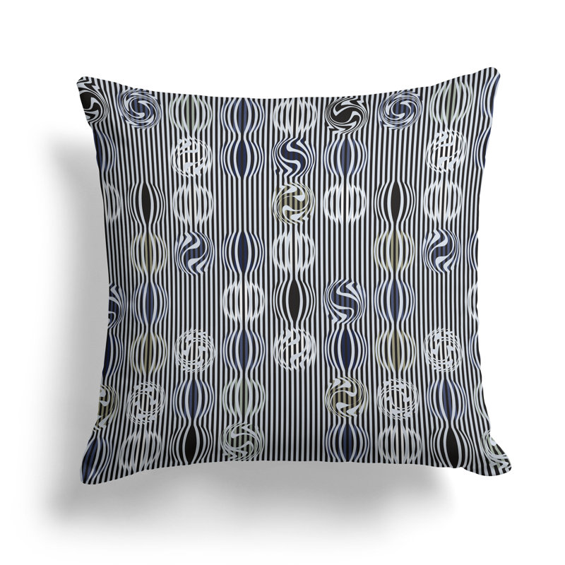 Coussin décoratif géométrique Gridscape, Bleu / Beige, H 26 po x l 26 po
