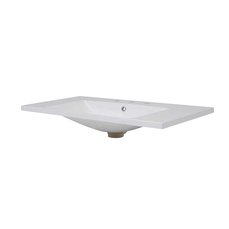 Lavabo de salle de bain encastré en résine blanche 36 po x 18 po avec trop-plein, conception à trois trous à entraxe de 8 po - idéal pour les petits espaces