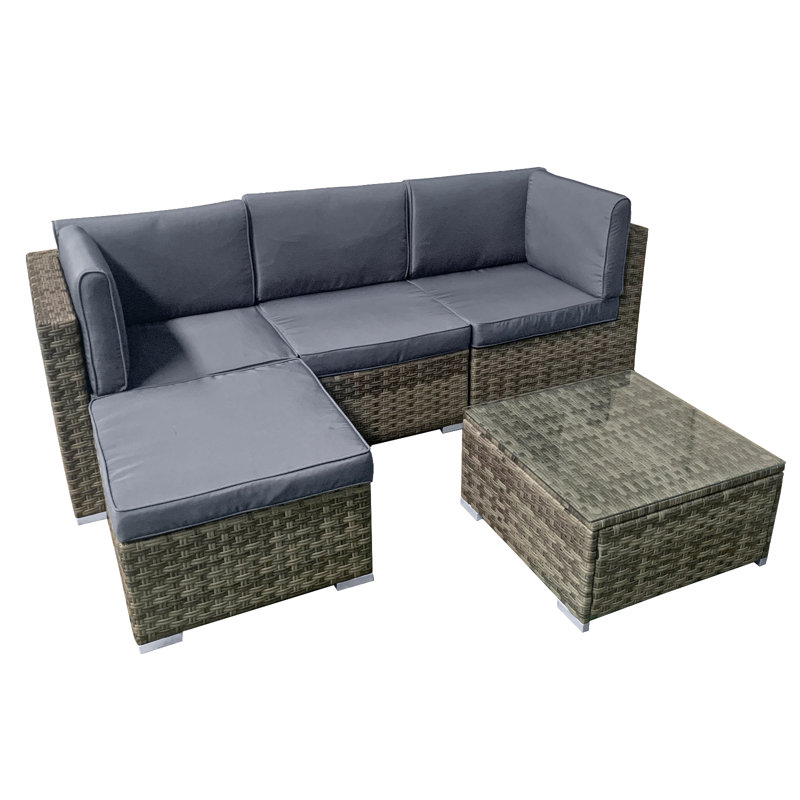 Trinidad KD Rattan 4 Seat Modular Chaise Lounge Set, Brown