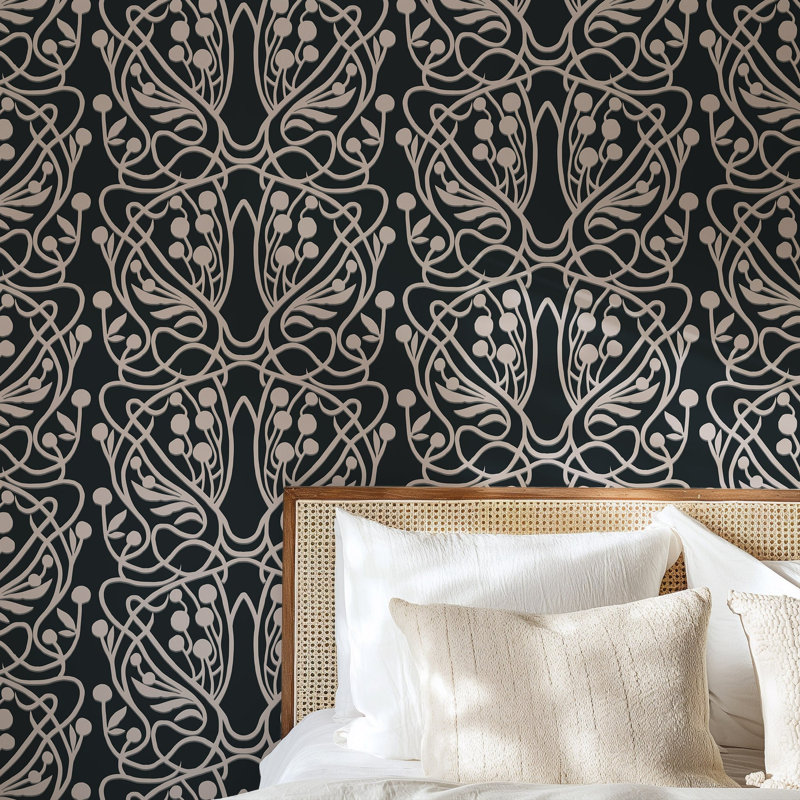 Vineyard 10' L x 25" W Wallpaper Tile, Black Sand, PVC, Self-adhesive