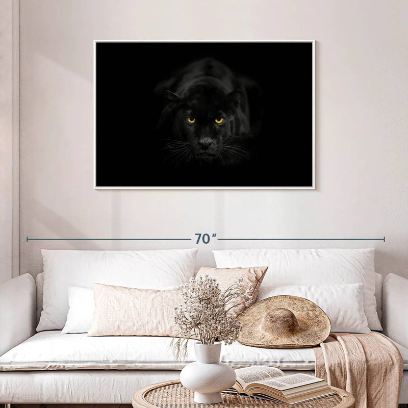 Rare panthère noire, Cadre flottant blanc, 43 po x 29 po