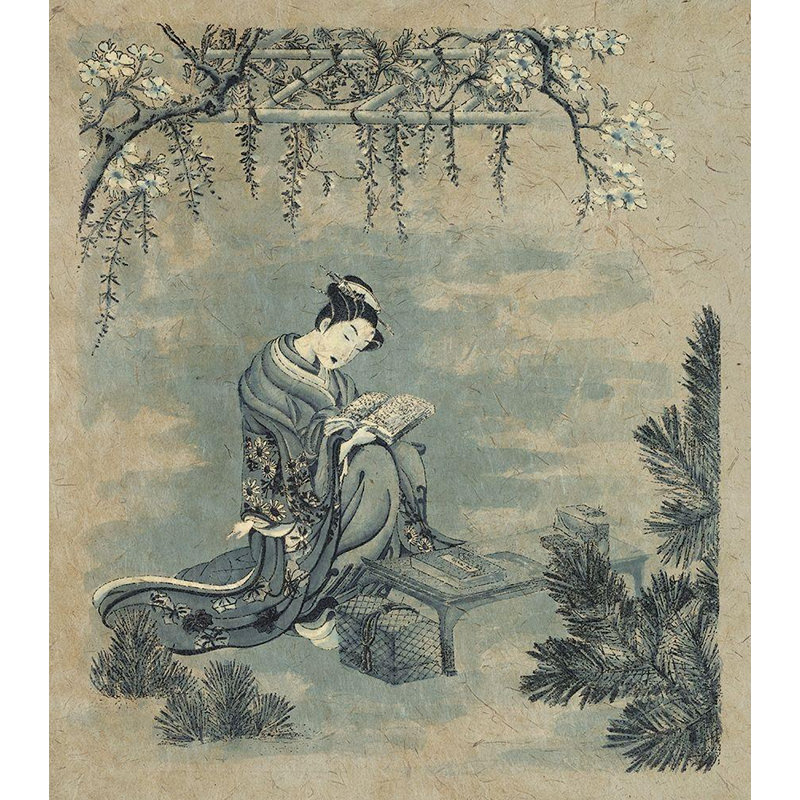 «Red Garden Barrel Studio® Inconnu», art japonais sur toile tendue, H 17 po x l 15 po