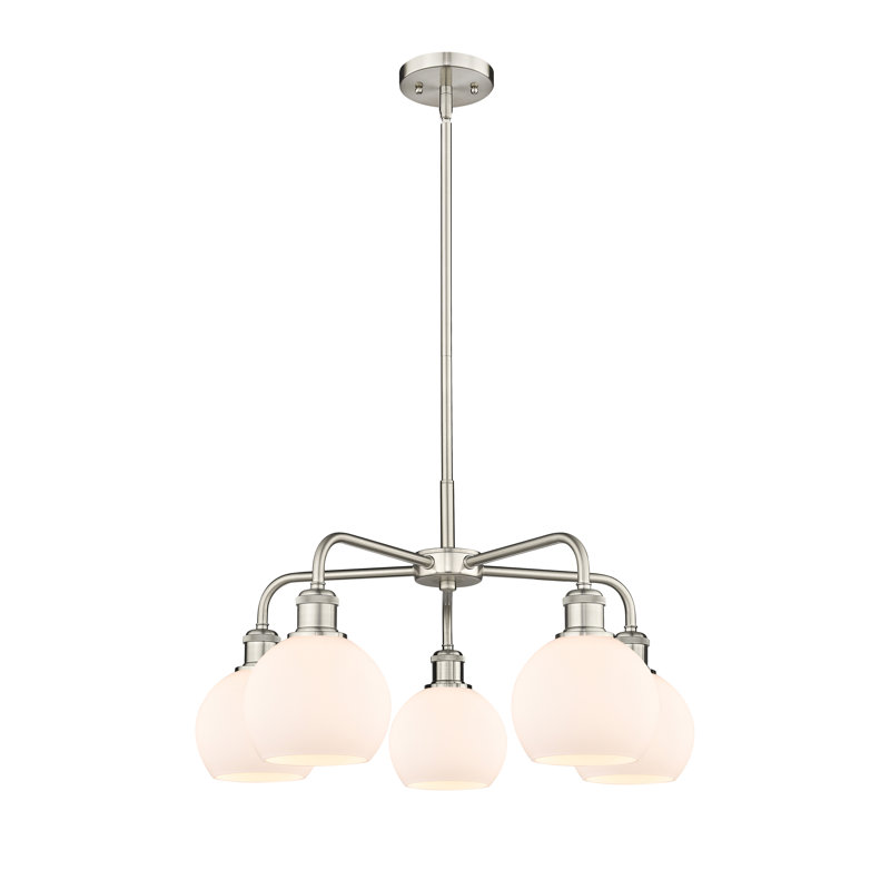 Lustre sphérique à 5 lumières Ellington, H 14,13 po x l 24 po x P 24 po, Blanc mat, Nickel satiné