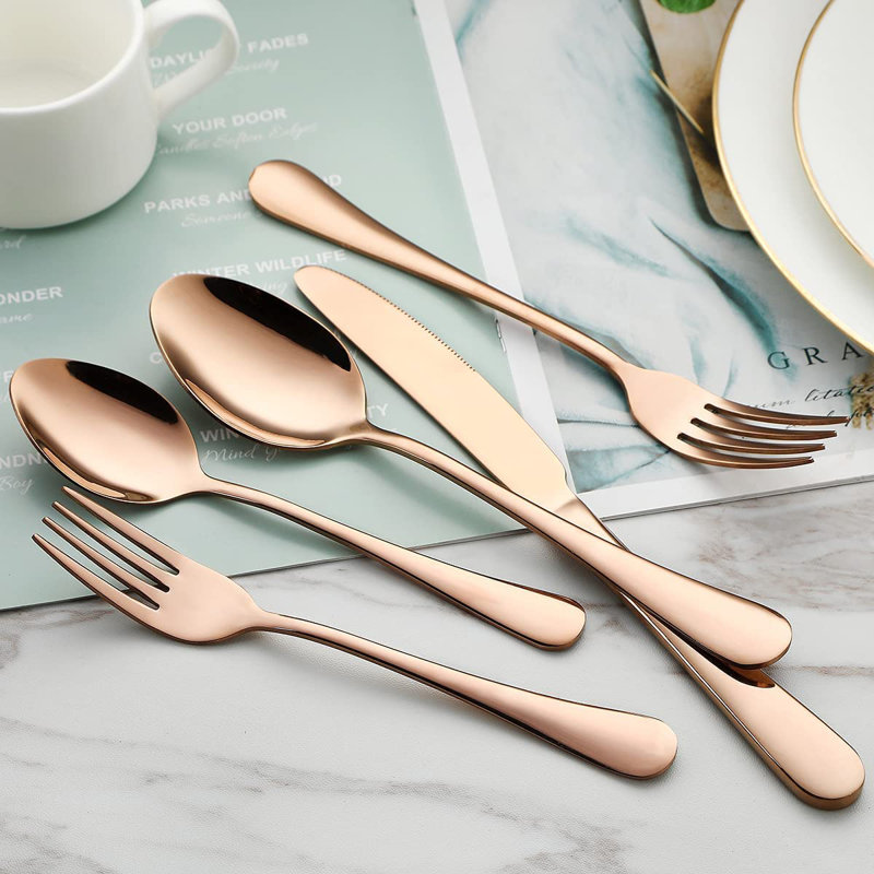 Everly Quinn Stainless Steel Flatware Set - Service for 4, Rose Gold