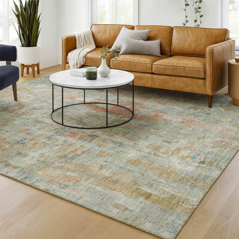 Premium Machine Washable Mayfield AMF2310 Abstract Rug, Sage, 5' x 7'6"