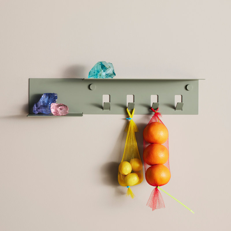 Hall Pass 4 - Hook Wall Mounted Coat Rack, Gray Green