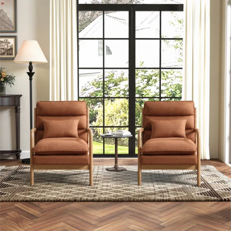 Fauteuil rembourré avec coussin lombaire Eimantas, Lin brun