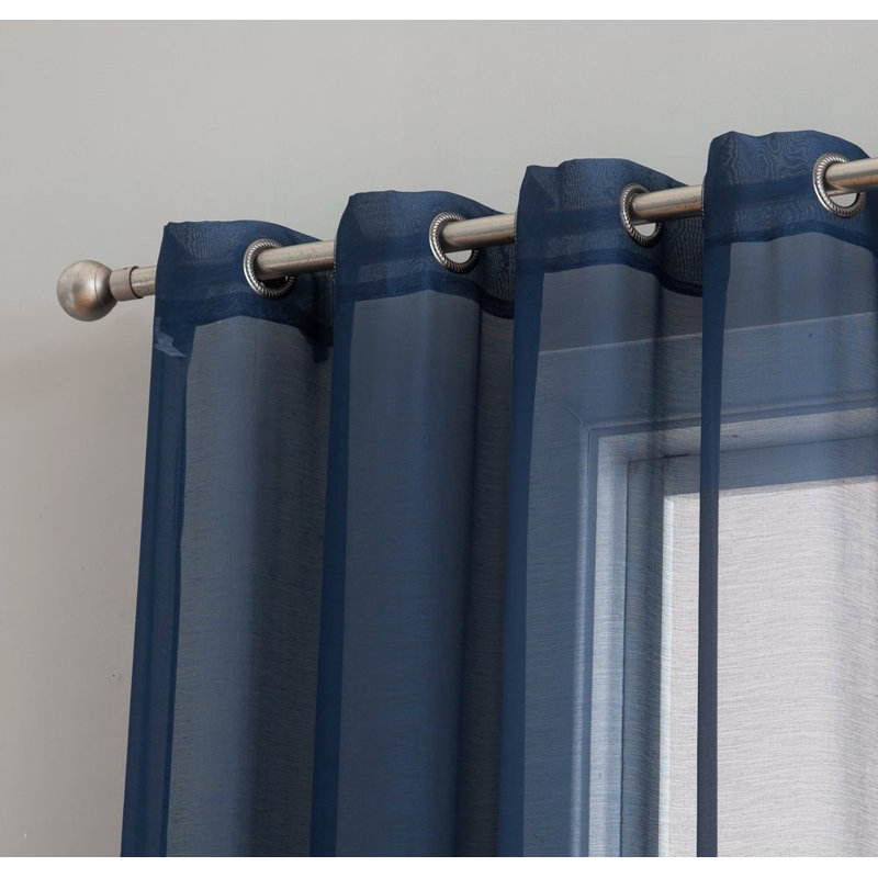 Carmille Semi-Sheer Grommet Curtain Panels, 54" W x 84" L, Navy Blue