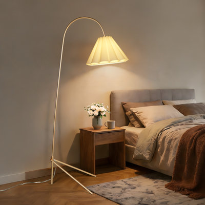 1-Light 71.1’’ Arched Fabric Gold Floor Lamp with Foot Switch