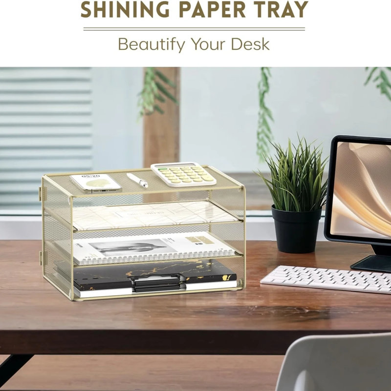 Support de rangement à 3 niveaux pour bac à papier, boîte de rangement en filet métallique, organisateurs de bureau et accessoires