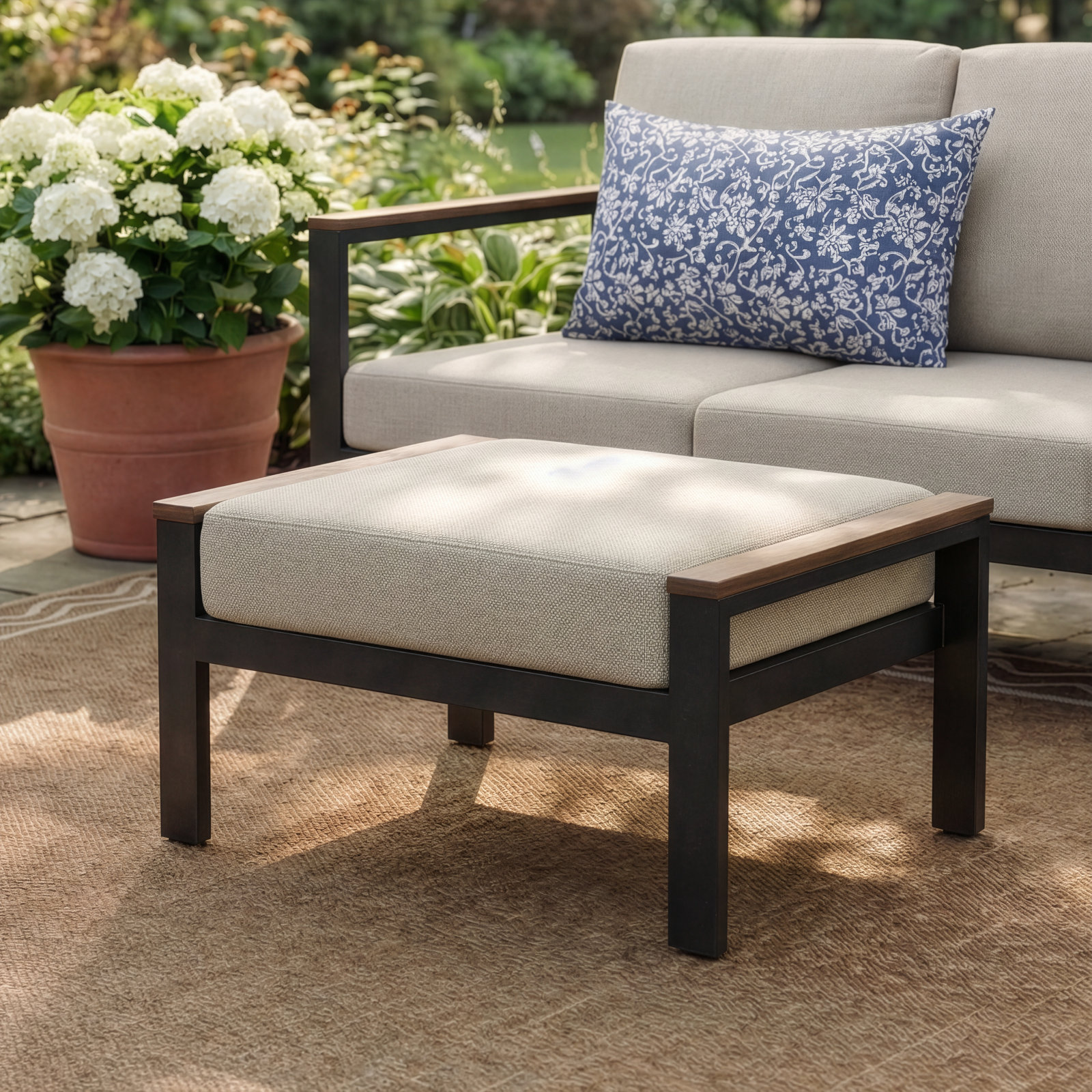Townsend Sunbrella® Patio Ottoman, Cast Silver Sunbrella®, Yes, Brown